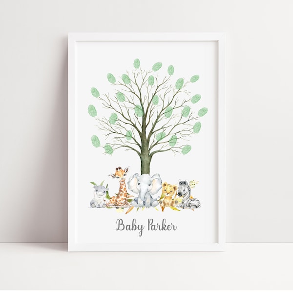 Baby Shower Fingerprint Print, Baby Shower Fingerprint Guestbook, Baby Shower Gifts, Baby Shower Safari Print, Safari Baby Shower