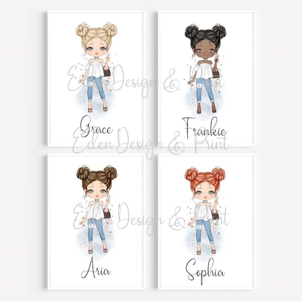 Girls Prints, Personalised Prints, Teenager Bedroom Decor, Personalised Gifts, Girls Bedroom Prints, Girls Pictures, Character Prints