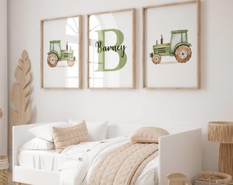 Personalised Tractor Prints, Boys Bedroom Decor, Nursery Wall Art, Neutral Nursery Prints, Green Tractor Prints