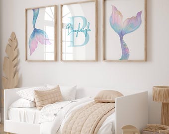 Mermaid Prints, Mermaid Decor, Mermaid Wall Art, Mermaid Tail Prints, Girls Bedroom Prints