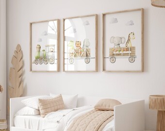 Safari Prints, Safari Train Prints, Safari Animal Decor, Nursery Prints, Nursery Decor, Neutral Nursery Decor