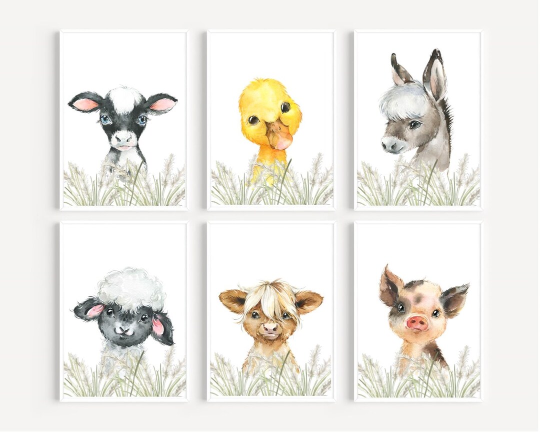 Farm Animal Prints, Farmyard Animal Prints, Nursery Prints, Gender
