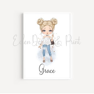 Girls Prints, Personalised Prints, Teenager Bedroom Decor, Personalised Gifts, Girls Bedroom Prints, Girls Pictures, Character Prints