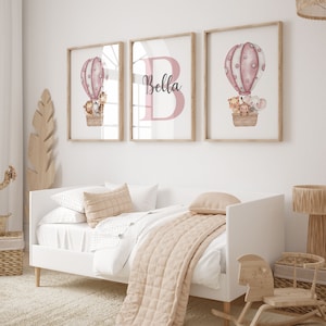 Hot Air Balloon Prints, Hot Air Balloon Nursery, Nursery Decor, Hot Air Balloon Baby, Baby Shower Gift, Pink Hot Air Balloon Prints
