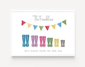 Family Wellington Boot Print, Welly Print, Personalised Family Print, Wellie Boots Family Print, Family Gifts, New Home Gift, Quote Prints