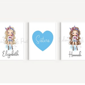 Sisters Bedroom Prints, Girls Bedroom Prints, Sisters Gifts, Character Prints, Girls Bedroom Decor, Girls Room Picture, Girls Wall Art