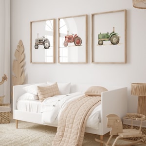 Tractor Prints, Nursery Prints, Boys Bedroom Prints, Boys Room Prints, Nursery Decor, Grey Tractor,  Green Tractor, Retro Tractors