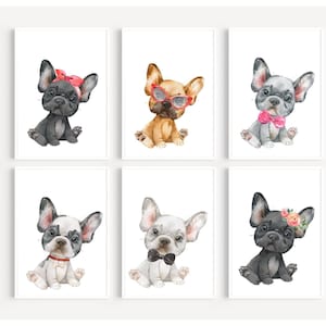 French Bulldog Puppy Prints, Childrens Bedroom Prints, Wall Art, Girls Room Prints, Girls Bedroom Decor, Nursery Decor, Dogs, Frenchie