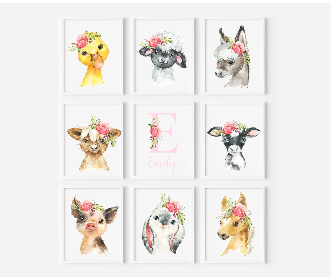 Farm Animal Prints, Farmyard Animal Prints, Nursery Prints, Girls