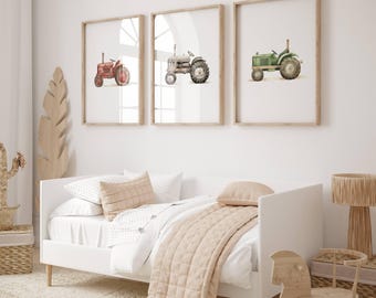 Set of 3 Boy's Bedroom Prints, Retro Tractor Wall Art, Tractor Prints, Tractor Decor