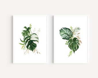 Set of 2 Botanical Prints, Tropical Prints, Wall Art, Home Decor, Leaf Prints, Botanical Pictures, Living Room Prints, Plant Pictures