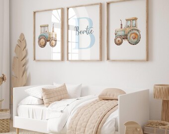 Personalised Tractor Prints, Boys Bedroom Decor, Nursery Wall Art, Blue Nursery Decor