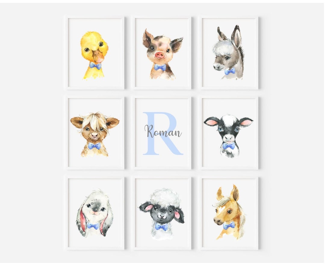 Farm Animal Prints, Farmyard Animal Prints, Nursery Prints, Girls