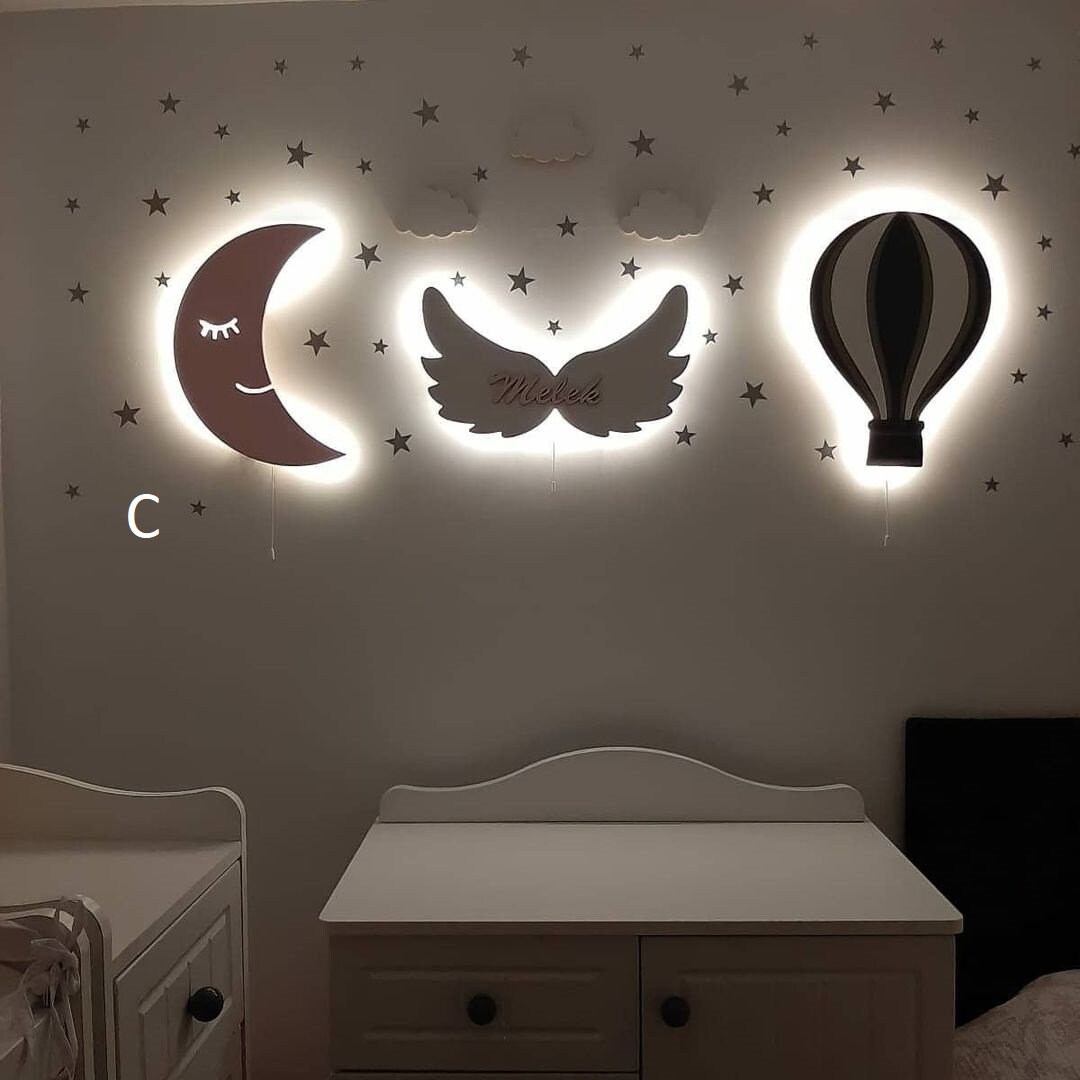 Nursery wall light wooden baby room lighting baby boy room Etsy