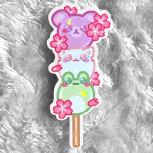 Japanese Sweets Sticker kawaii food Sakura Laptop Vinyl Sticker Phone Sticker Dango Frog Cat Bear  Waterbottle gift Mochi Hanami Die-Cut