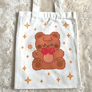 Cozy Bear Tote bag Petit sac kawaii Canvas sac fourre-tout mignon Graphique confortable esthétique sac de transport coton kawaii sac marguerite ours en peluche beau cadeau