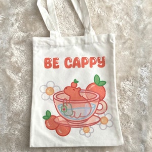 Capybara Tote bag Small bag kawaii Canvas tote bag cute Graphic cozy aesthetic tea orange daisy flower carrying bag cotton kawaii bag capy