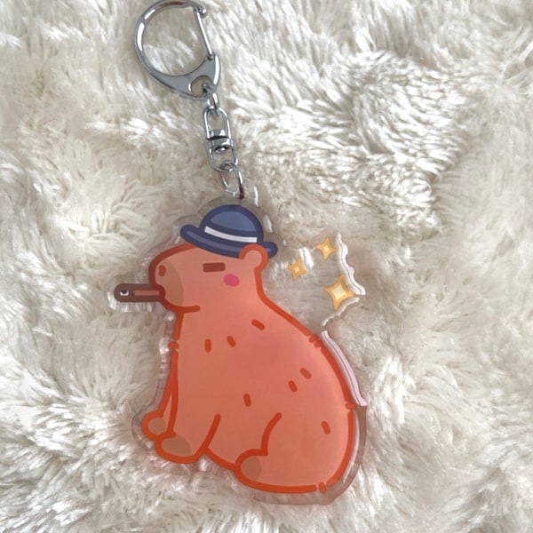 Cute Funny Capybara Keychain - Kawaii Acryl Charm Epoxy - Capy lover Gift Keyring Accessoires - Capy Art Serious Meme - Accessory gift Capy