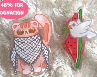 PALESTINE PINS -Part of Profit for Donation - Watermelon Dove Peace Cat Kufiya Ceasefire Gaza cute Keychain kawaii Protest Acrylic Pin