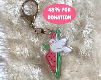 PALESTINE Keychain - Part of Profit for Donation - Watermelon Dove of Peace Ceasefire Gaza cute Keychain kawaii Protest Acrylic Charm