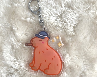 Cute Funny Capybara Keychain - Kawaii Acryl Charm Epoxy - Capy lover Gift Keyring Accessoires - Capy Art Serious Meme - Accessory gift Capy