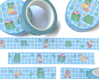 Frog and Duck kawaii Washi Tape  15mm x 10m Stationery Washi Tape Cute ducks frogs Journal Tape Bujo Decoing Scrapbooking Planner Bullet