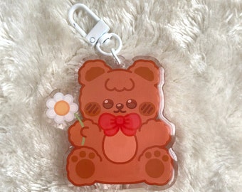 Keychain Cute Teddy Bear Cozy Art Keyring Kawaii Accessory gift Ribbon Acryl Charm Epoxy Japanese Style Accessories Keyring Daisy sweet bear