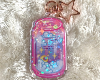 Keychain kawaii Soda Keychain soda can Cute Keychain Holographic holo stars moon gift clouds Keychain girly kawaii aesthetic birthday gift