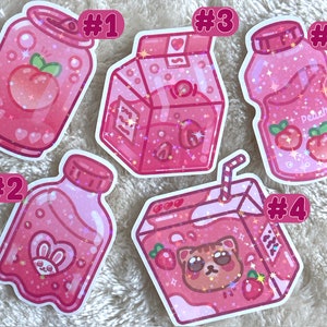 Pacchetto adesivi per bevande giapponesi Glitter Impermeabile olografico Fragola Soda Scatola per succo di latte alla pesca Kawaii carino adesivo in vinile Bottiglia d'acqua Ipad