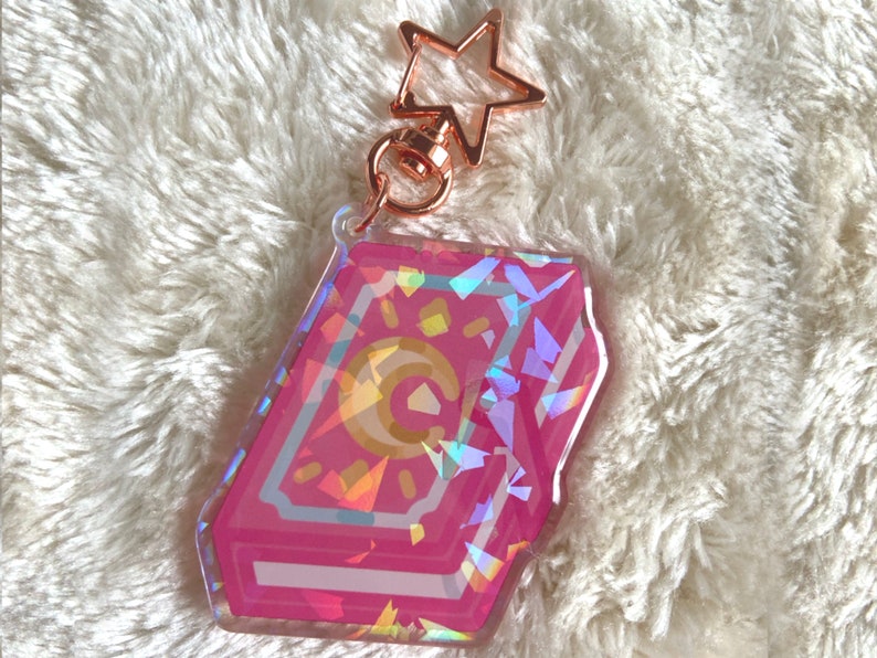 Keychain Magic Book Kawaii Magical Girl Anime Style Acryl Charm Epoxy Holographic Gift Keyring Accessoires Magical Charm Spellbook Moon Bild 1