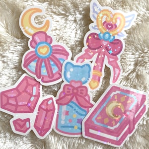 Magical Girl Sticker Pack Glitter Waterdichte Holografische Sterren Sticker Set Kawaii schattige Vinyl Sticker cadeau Waterfles Ipad Kindle Sticker