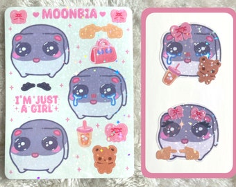 Sad Hamster Meme Stickers cute funnyTiktok Im just a girl Holographic Sticker Sheet Cut Vinyl kawaii trend Custom Waterproof gift for friend