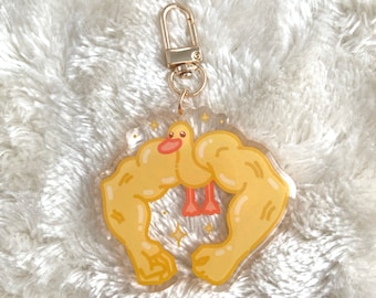 Funny buff Duck Keychain - Kawaii Acrylic Charm Epoxy - Gift Keyring Accessories - Muscular Duck Meme - Accessory gift funny Cute gym duck