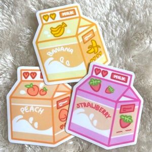 Sticker Set Fruit Milk kawaii Vinyl Sticker Mignon banane fraise pêche Lait carton japonais Autocollant boissons cadeau ipad Waterbottle Kindle