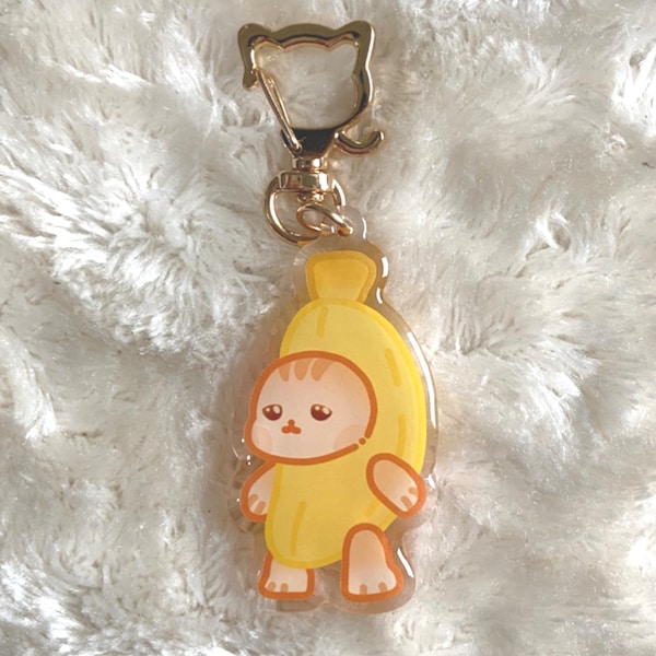 Keychain kawaii transparent Acryl funny Banana cat Meme Charm cute Kitty Animal Catlover Keychain gift kawaii Art Epoxy Kitty Cat gift