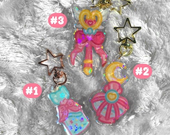 Kawaii Magische Meisjes Sleutelhanger – Toverstaf, Magisch Drankje, Maan, Kat, Ster Holografisch – Anime Acryl Bedel, Schattige Meisjesachtige Hanger
