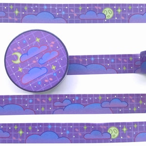 Sterrennacht Washi Tape kawaii 15 mm x 10 m Sky schattig Washi Tape Maan Sterren Vallende Sterren Wolken Washitape dromerige Esthetische Ruimte Stationair