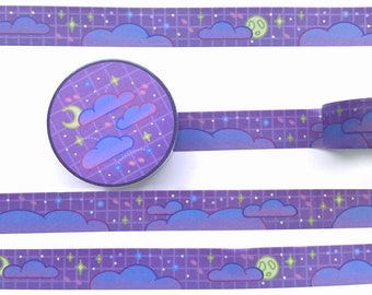 Starry Night Washi Tape kawaii 15mm x 10m Sky cute Washi Tape Moon Stars Shooting Stars Clouds Washitape dreamy Aesthetic Space Stationary