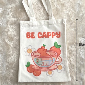 Capybara Tote bag Small bag kawaii Canvas tote bag cute Graphic cozy aesthetic tea orange daisy flower carrying bag cotton kawaii bag capy image 2