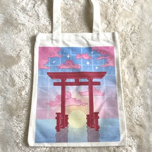 Kawaii Japonais Temple Tote sac Petit sac kawaii Canvas sac fourre-tout mignon Graphique kawaii esthétique sac de transport sac en coton beau cadeau Anime