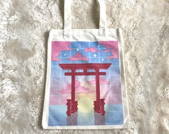 Kawaii Japanese Temple Tote bag Small bag kawaii Canvas tote bag cute Graphic kawaii aesthetic carrying bag cotton bag lovely gift Anime