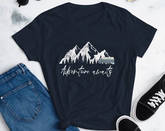 Adventure Awaits T-shirt Hiking Mountains Camping Backpacking Tee For Her Women's short sleeve t-shirt