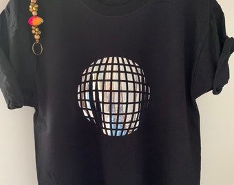 Glitterball Graphic Black T-Shirt | Disco Ball Design Tee | Minimal Statement Shirt | Unisex Casual Top FREE UK SHIPPING