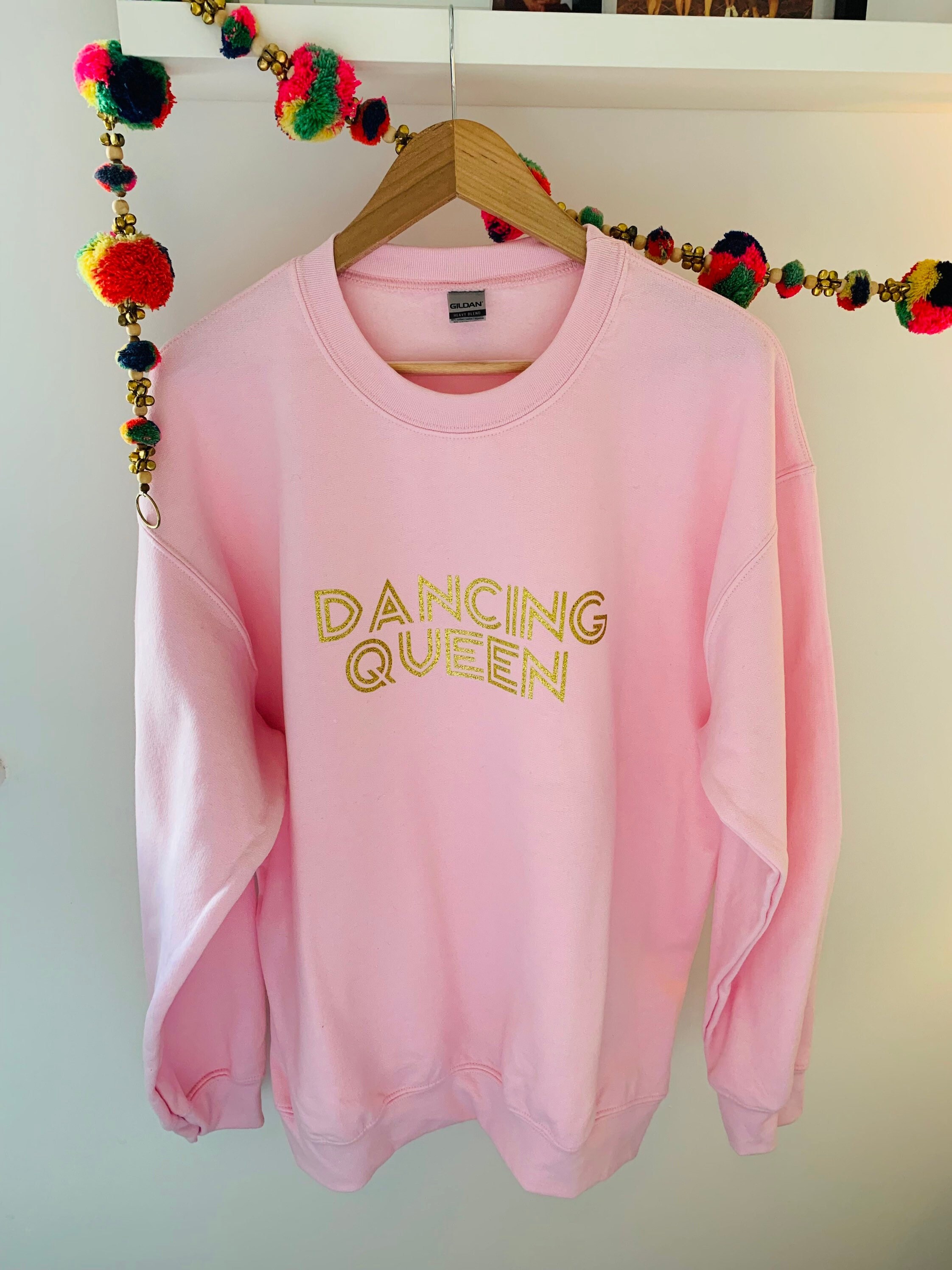 Pink Gold Glitter Dancing Queen Long Sleeved Sweatshirt Relaxed Fit Crewneck Boho Style Hippy Style Yoga Wear Abba Etsy UK