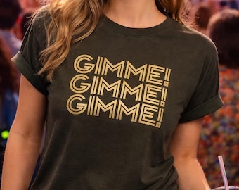 Disco Inspired Gimme! Gimme! Gimme! Grey T-shirt: Retro 70s 80s Abba Tribute Tee FREE SHIPPING