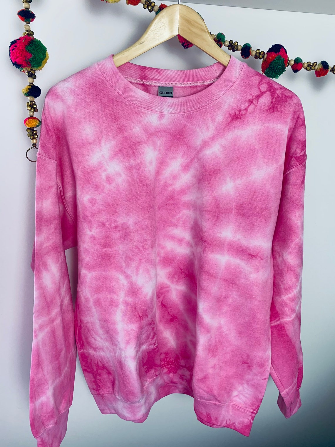 Bright Pink Tie Dyed Long Sleeved Sweatshirt Relaxed Fit Crewneck boho ...