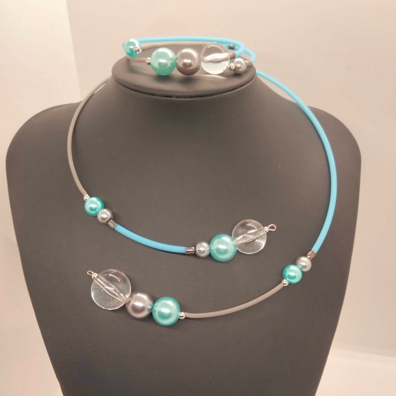 Pearl and Silicon Cord Jewelry Set Etsy