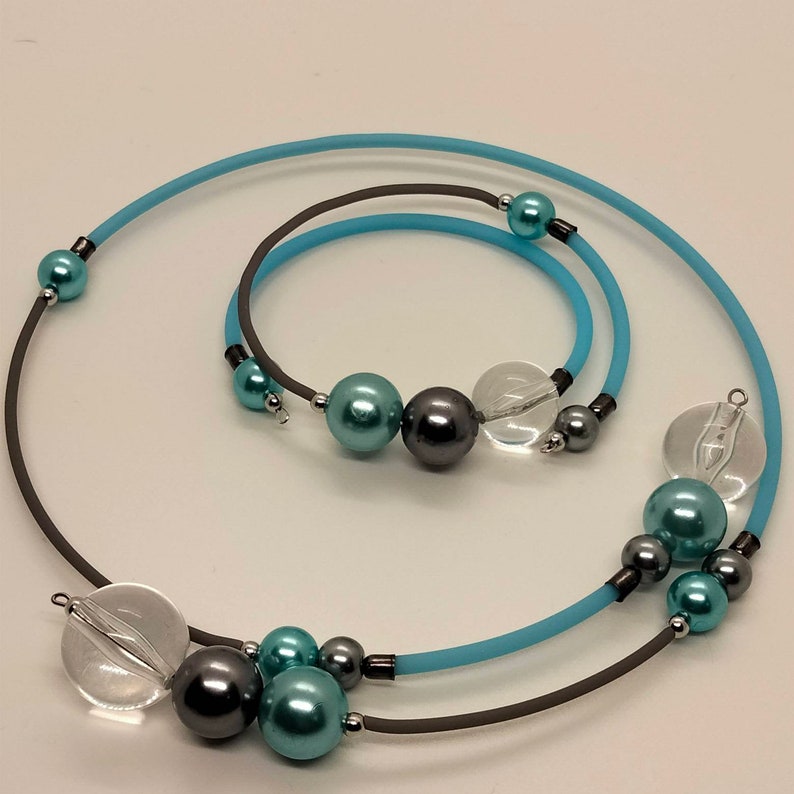 Pearl and Silicon Cord Jewelry Set Etsy