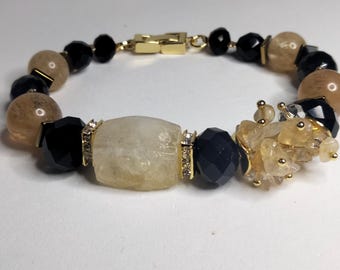 Citrine and black agate gold plated bracelet