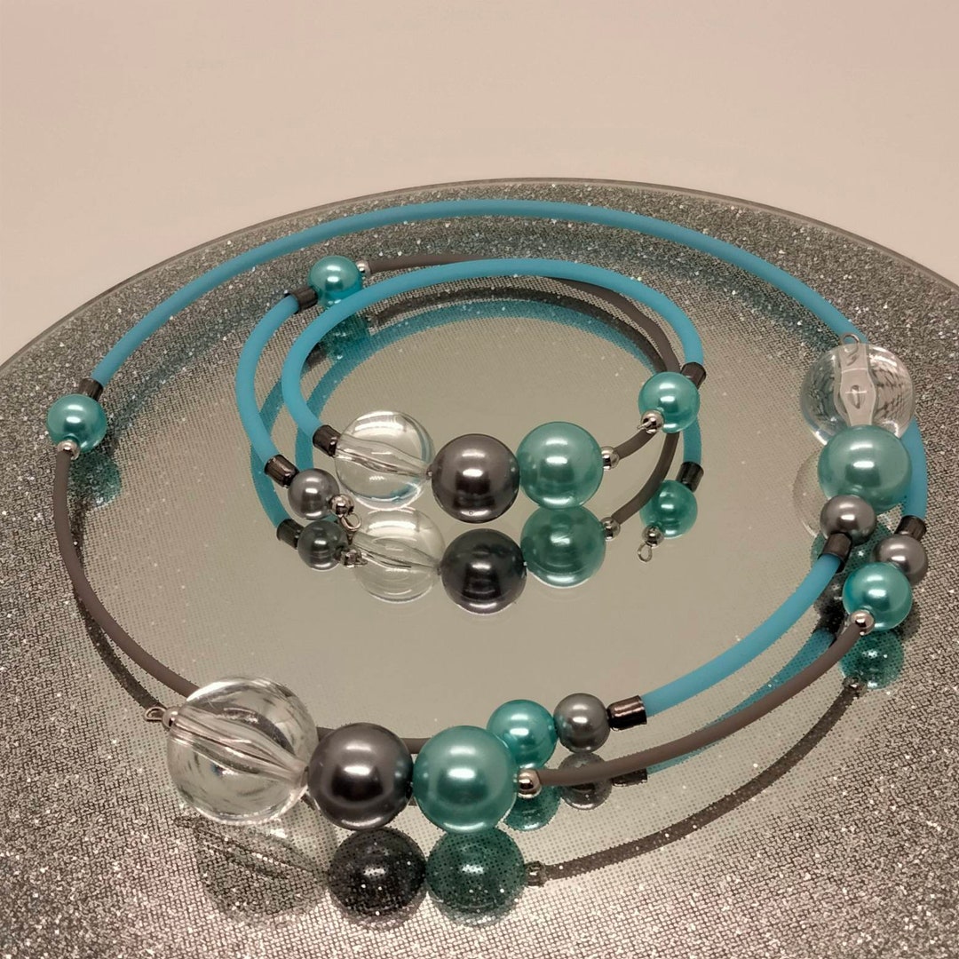 Pearl and Silicon Cord Jewelry Set Etsy